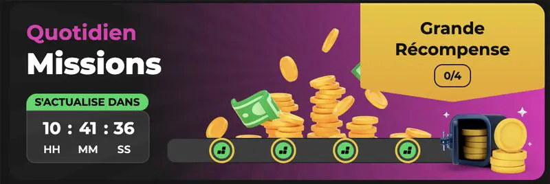 Page missions et promotions récurrentes Betify avec tournois quotidiens et cashback hebdomadaire